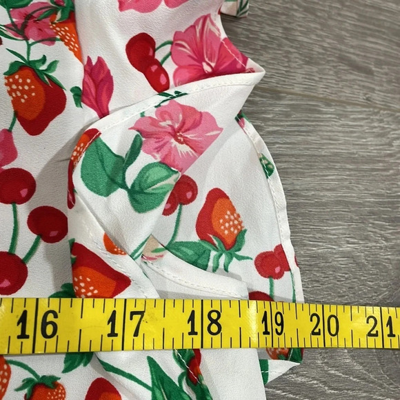 NWOT Ann Taylor Petite Floral Strawberry Mixed Media Ruffle Sleeve Tie Neck XXSP - Picture 11 of 16